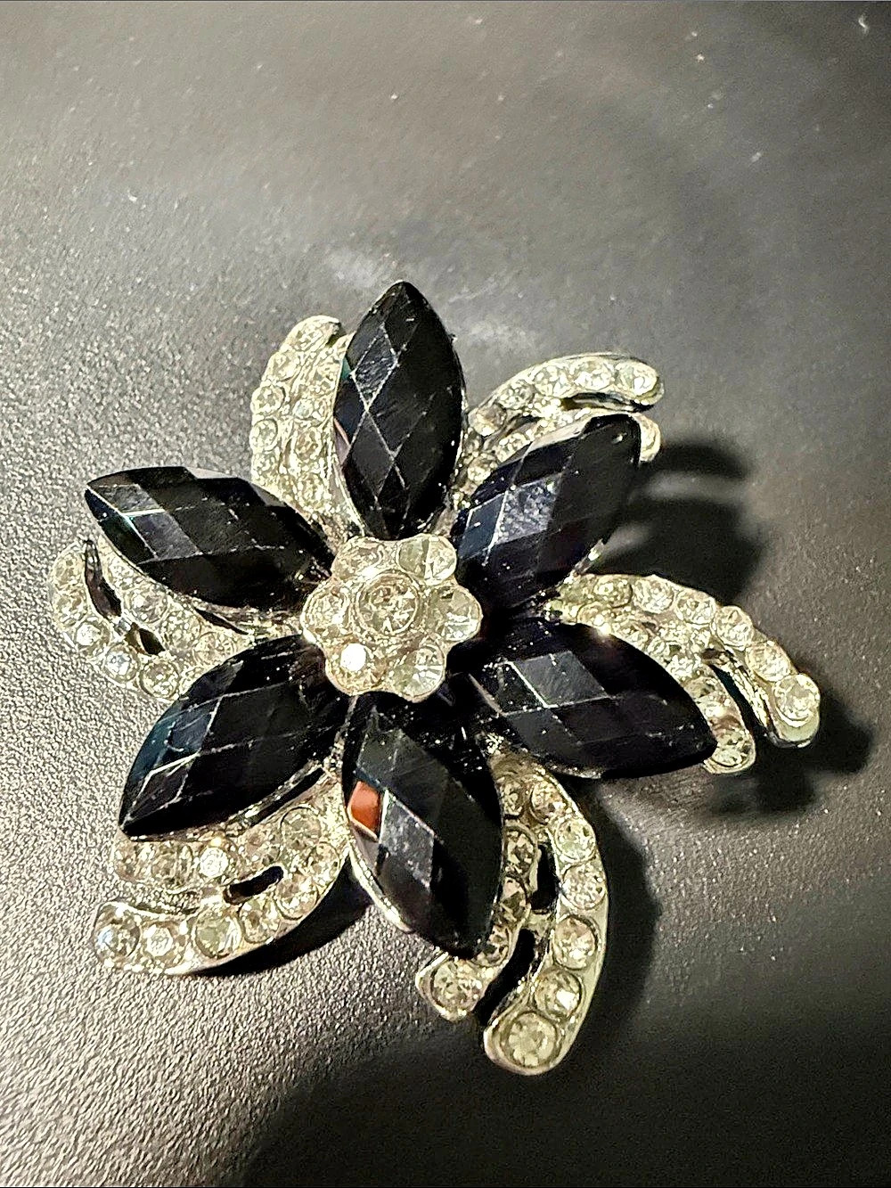 Black & Silver Floral Brooch